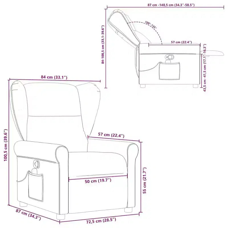 vidaXL Fauteuil inclinable de massage en tissu gris foncé