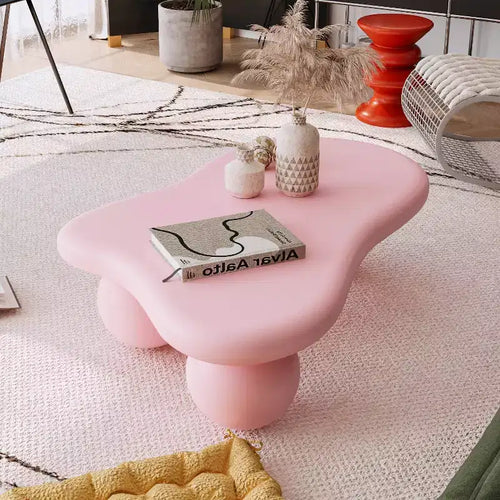 47 Cloud Coffee Table with Ball Legs, Modern Irregular Center Table for Living Room, Pink