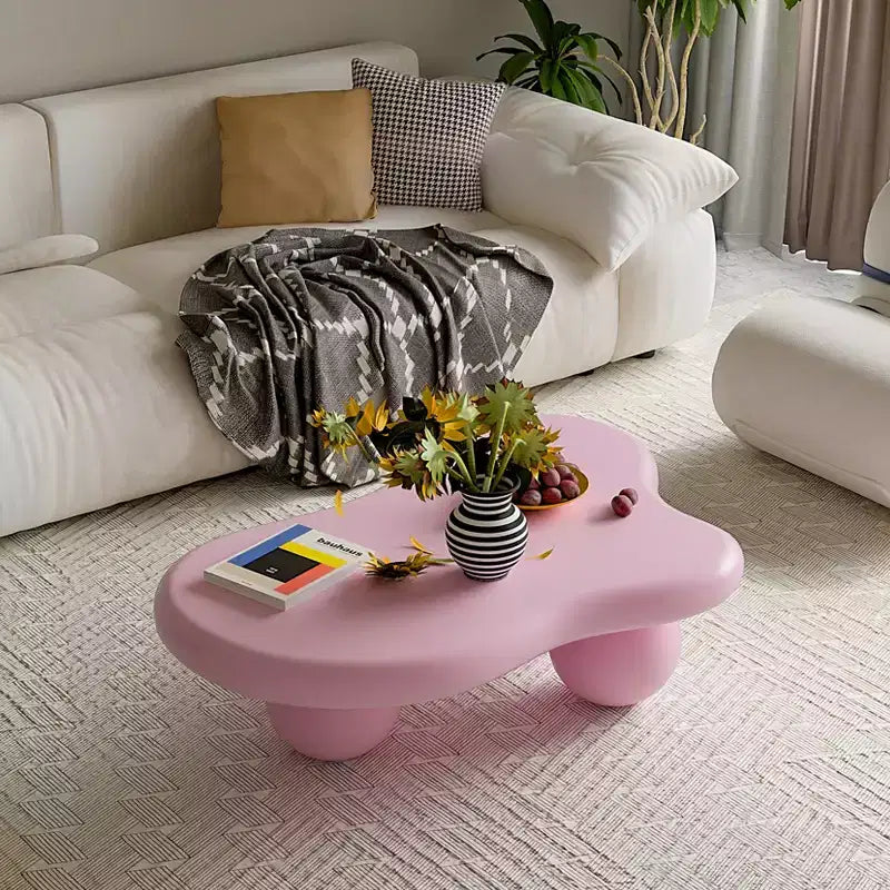 Table basse nuage 47 avec pieds sphériques, table basse centrale moderne et irrégulière pour salon, rose