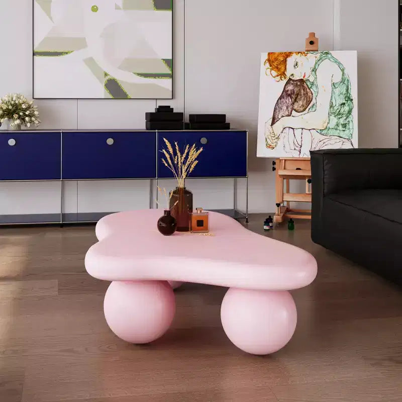 Table basse nuage 47 avec pieds sphériques, table basse centrale moderne et irrégulière pour salon, rose
