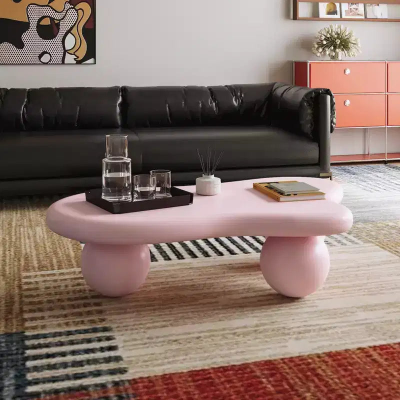 Table basse nuage 47 avec pieds sphériques, table basse centrale moderne et irrégulière pour salon, rose