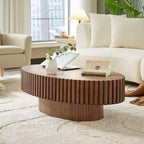Table basse tambour ovale, table centrale moderne sur pied pour salon, Noyer