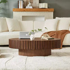 Table basse tambour ovale, table centrale moderne sur pied pour salon, Noyer