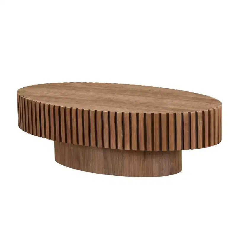 Table basse tambour ovale, table centrale moderne sur pied pour salon, Noyer