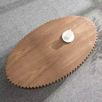 Table basse tambour ovale, table centrale moderne sur pied pour salon, Noyer
