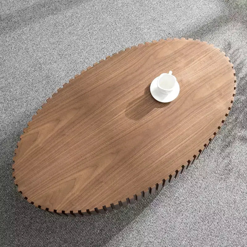 Table basse tambour ovale, table centrale moderne sur pied pour salon, Noyer