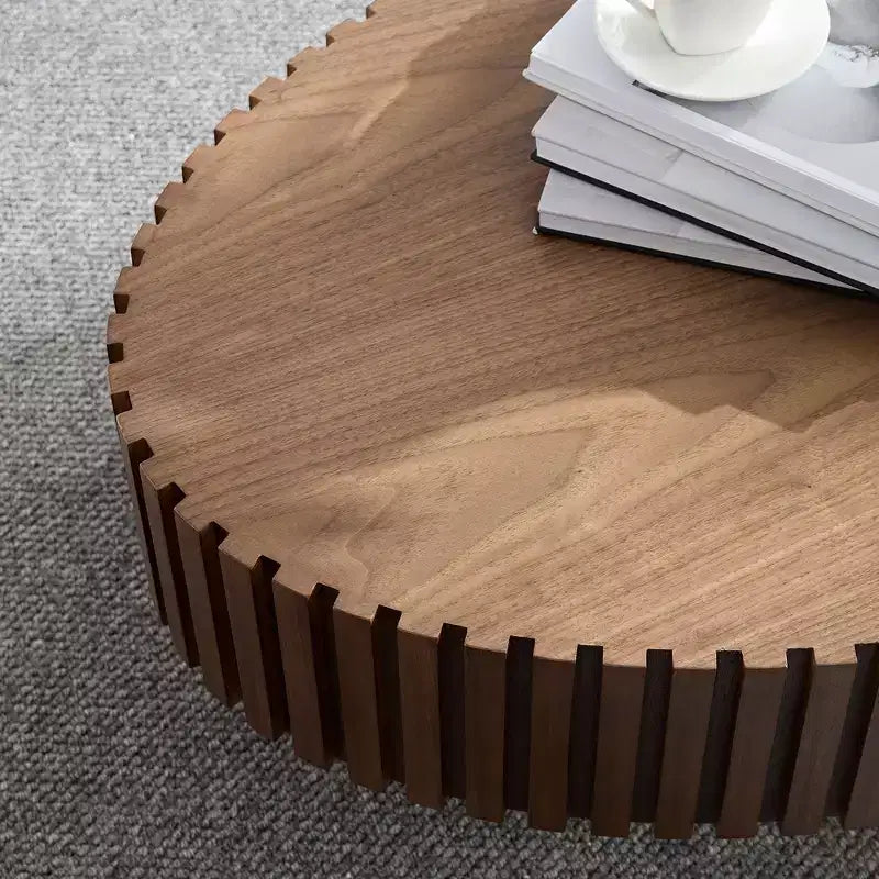 Table basse tambour ovale, table centrale moderne sur pied pour salon, Noyer