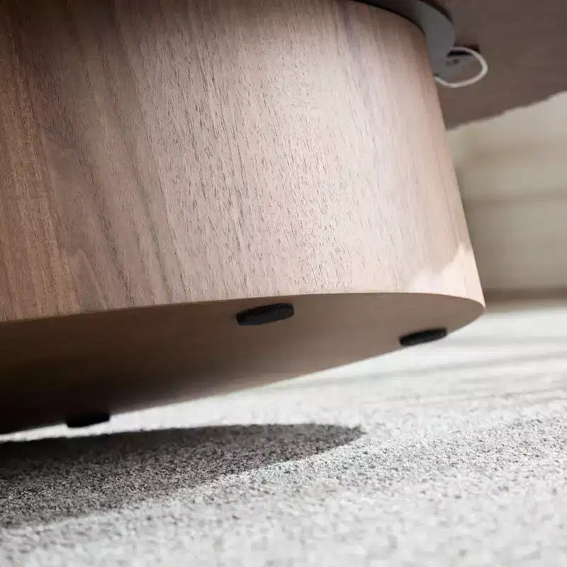 Table basse tambour ovale, table centrale moderne sur pied pour salon, Noyer