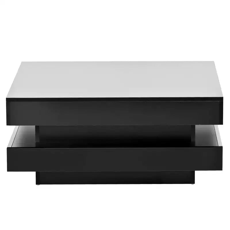 Table basse LED laquée, table basse carrée à 2 niveaux pour salon, noire