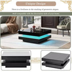 Table basse LED laquée, table basse carrée à 2 niveaux pour salon, noire