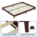 Cadre de lit Queen Size, plateforme en bois naturel robuste de 9 pouces sans tête de lit, sommier en bois avec support à lattes solides