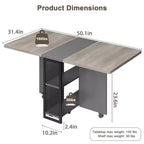 Table de salle à manger pliante sur roulettes avec 2 étagères de rangement et plateau à abattants, 6 roulettes verrouillables, veinure de bois clair