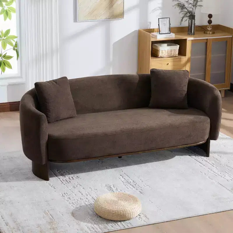 Canapé 3 places moderne GDFStudio Kyro 81" en bouclette avec base en bois et coussins