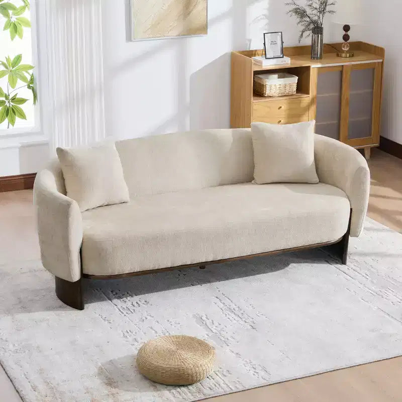 Canapé 3 places moderne GDFStudio Kyro 81" en bouclette avec base en bois et coussins
