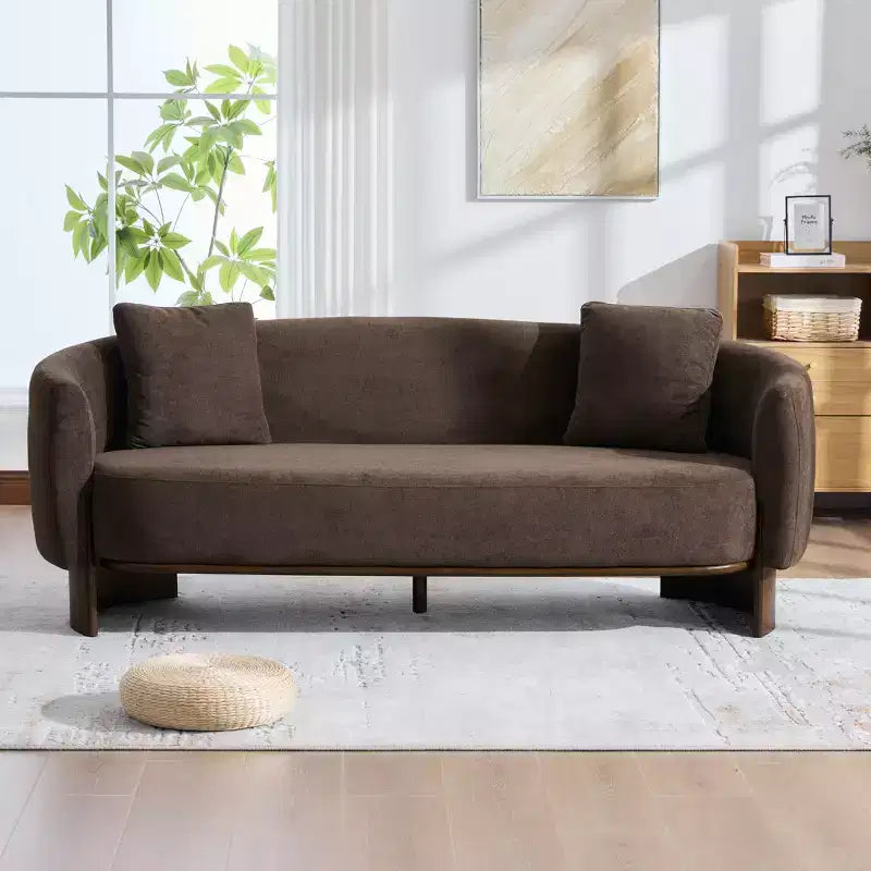 Canapé 3 places moderne GDFStudio Kyro 81" en bouclette avec base en bois et coussins