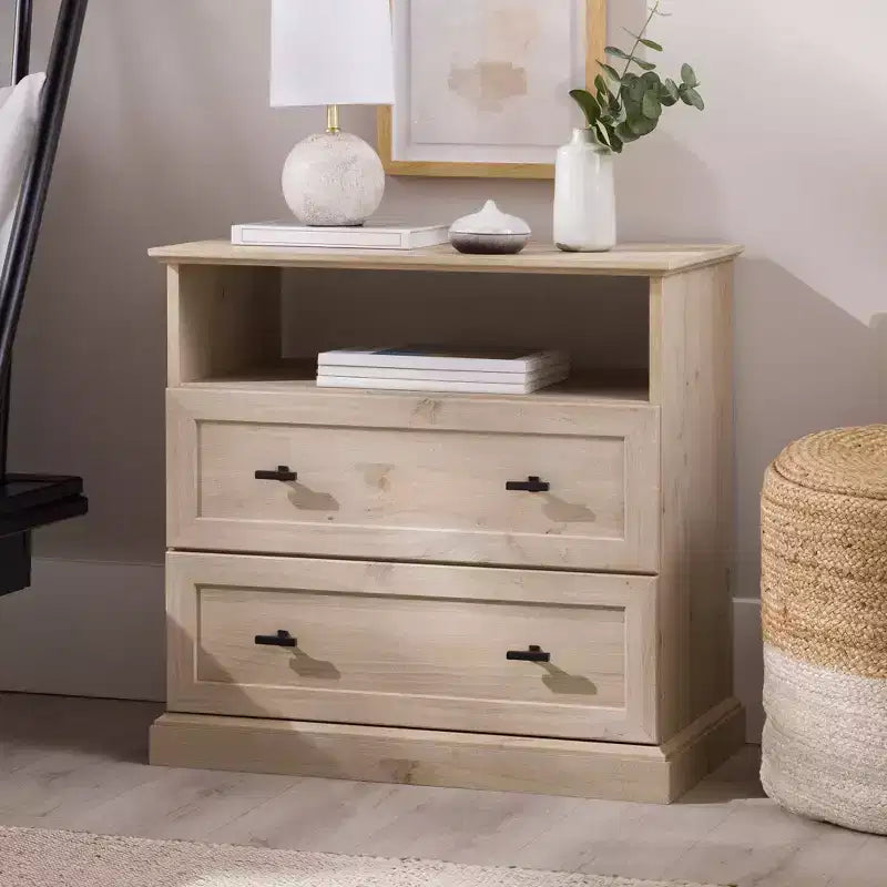 Table de chevet transitionnelle à 2 tiroirs Chêne Blanc - Walker Edison