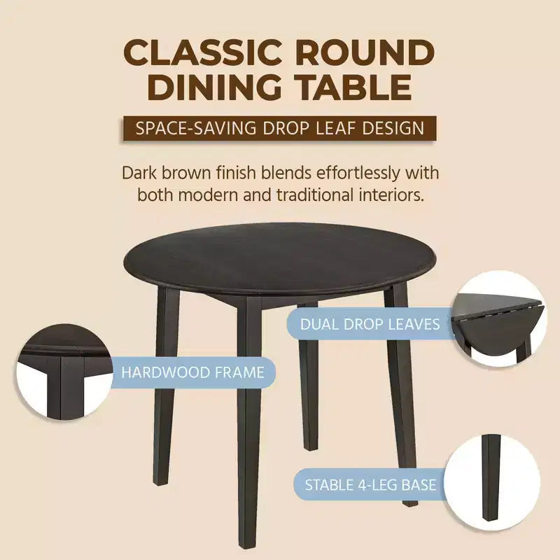 ROME + OAK Table à abattants avec 2 Chaises à dossier en X, Ensemble de salle à manger en bois, Marron