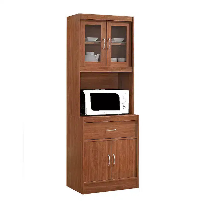 Hodedah Freestanding Kitchen Storage Cabinet w/ Open Space for Microwave, White