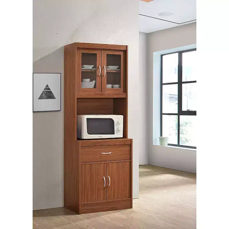 Meuble de cuisine autoportant Hodedah avec espace ouvert pour micro-ondes, blanc