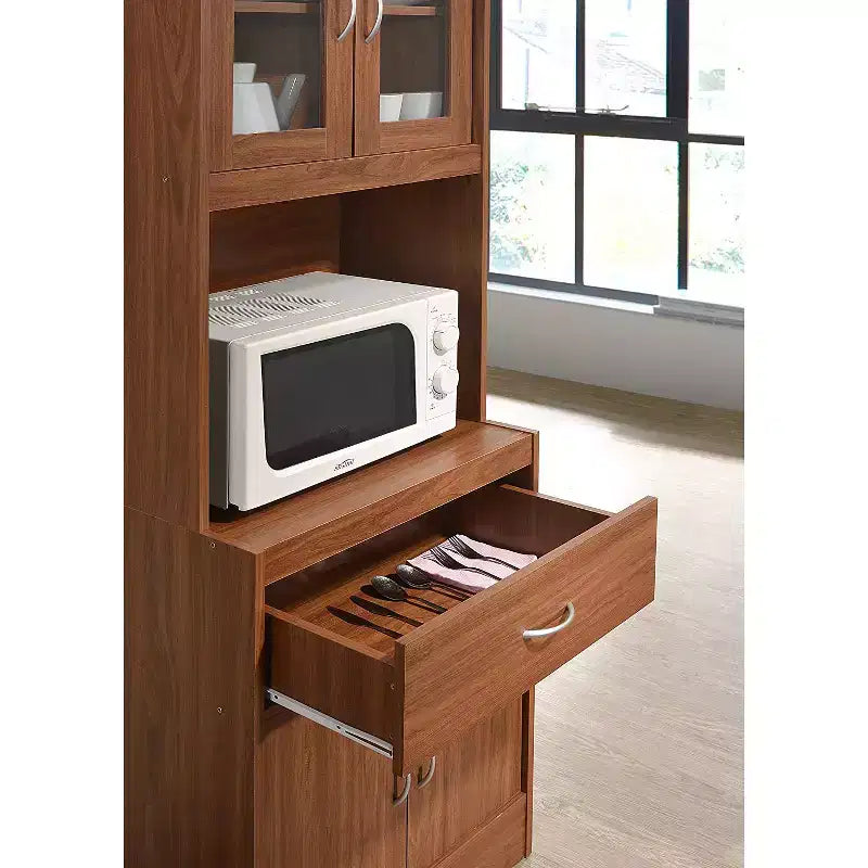 Meuble de cuisine autoportant Hodedah avec espace ouvert pour micro-ondes, blanc