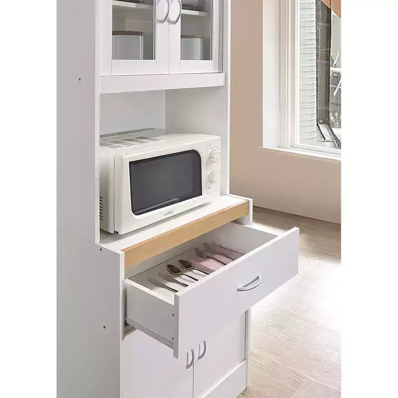 Meuble de cuisine autoportant Hodedah avec espace ouvert pour micro-ondes, blanc