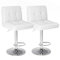 HomeRoots Set of Two White and Silver Faux Leather and Aluminum Adjustable Height Swivel Bar Chairs