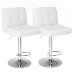 HomeRoots Set of Two White and Silver Faux Leather and Aluminum Adjustable Height Swivel Bar Chairs