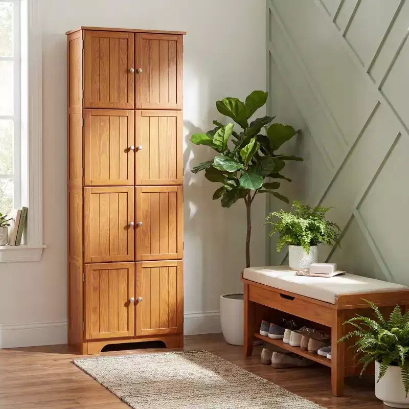 JVNOXK Armoire haute autoportante Chêne 72.4 avec 8 portes et 4 étagères pour la maison