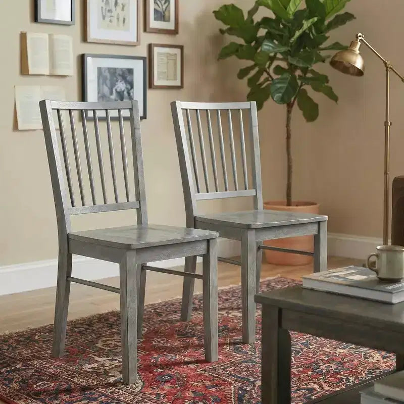 HOMCOM Lot de 2 chaises de salle à manger ergonomiques en bois massif, chaises de cuisine sans accoudoirs avec pieds en bois d'hévéa