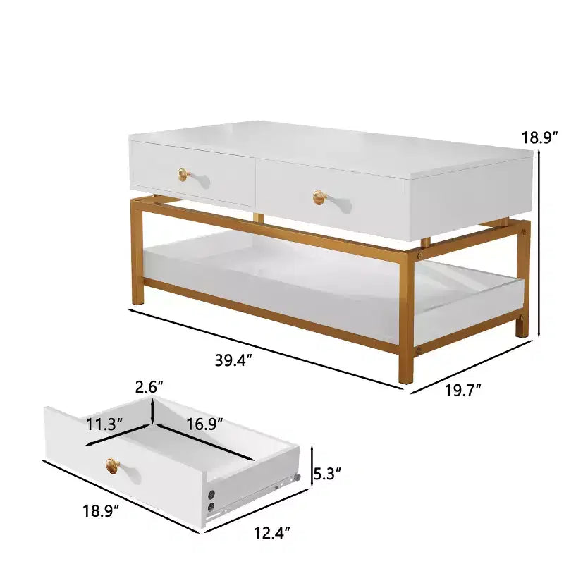 Table basse en bois contemporaine de style ferme avec tiroir et étagère ouverte pour salon ou bureau