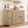 47 Fluted Sideboard Buffet Cabinet with 4 Drawers and 2 Sliding Doors, Coffee Bar Storage Cabinet for Dining Room - Natural Oak