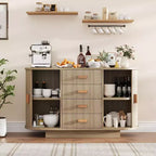 Buffet en chêne naturel à 4 tiroirs et 2 portes coulissantes, buffet de salle à manger, meuble de rangement de 47 po - Chêne naturel