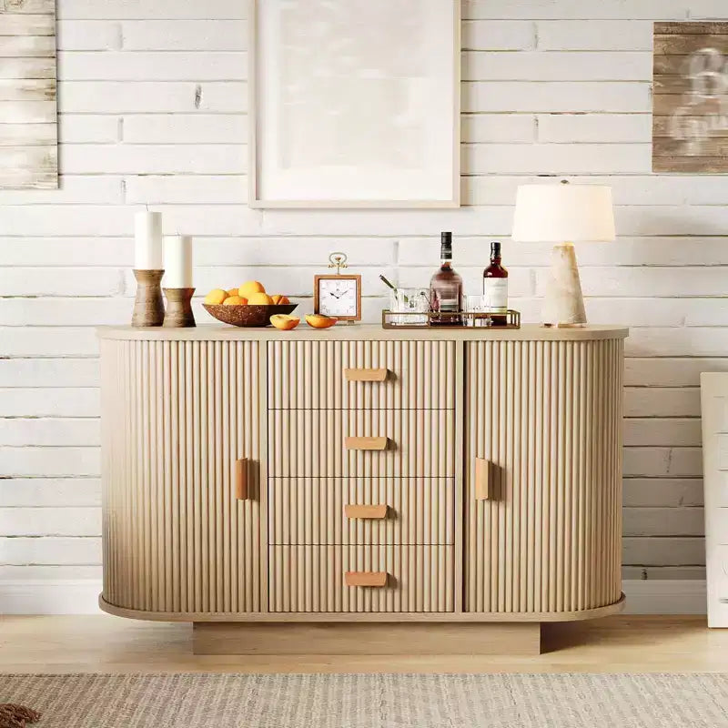 Buffet en chêne naturel à 4 tiroirs et 2 portes coulissantes, buffet de salle à manger, meuble de rangement de 47 po - Chêne naturel
