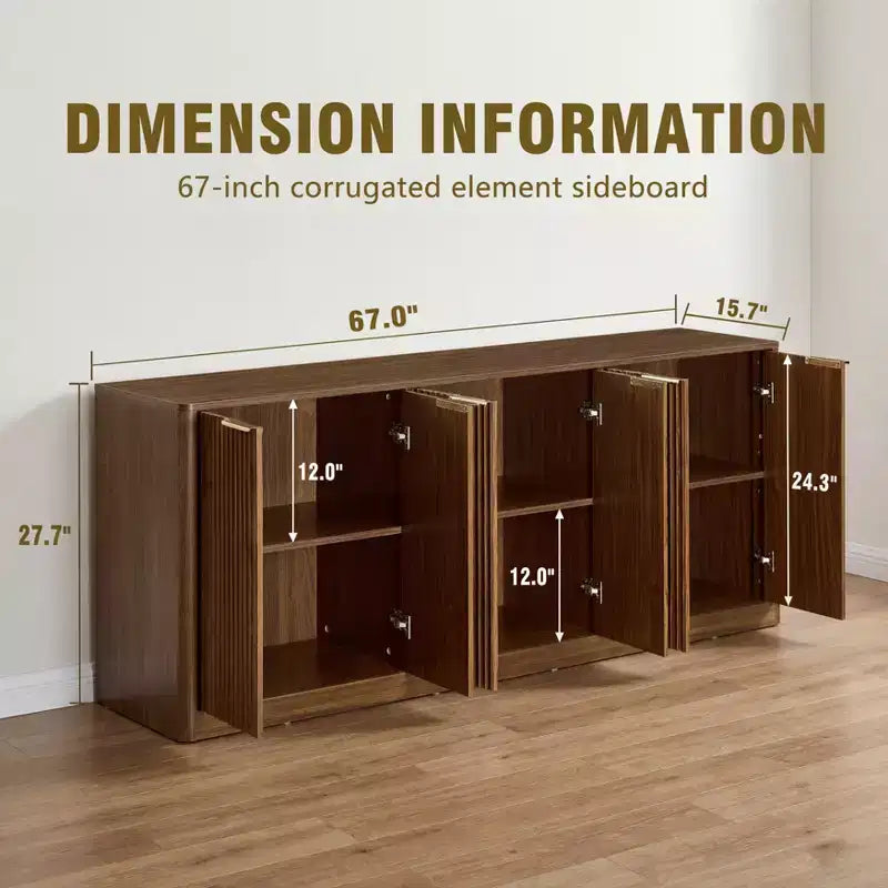JVNOXK 67 Meuble de rangement à motif vague en noyer avec 6 portes pour salon et cuisine