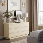 Commode double à 6 tiroirs Qwatto – Armoire de rangement moderne et large pour chambre à coucher avec tiroirs profonds pour salon, placard – Hêtre naturel