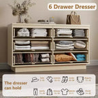 Commode double à 6 tiroirs Qwatto – Armoire de rangement moderne et large pour chambre à coucher avec tiroirs profonds pour salon, placard – Hêtre naturel
