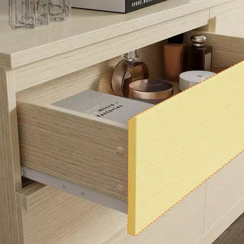 Commode double à 6 tiroirs Qwatto – Armoire de rangement moderne et large pour chambre à coucher avec tiroirs profonds pour salon, placard – Hêtre naturel