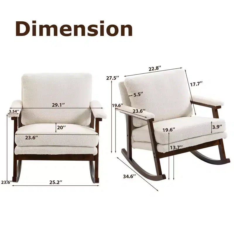 GDFStudio Ellowyn, fauteuil à bascule d'appoint en bois et tissu, style moderne du milieu du siècle