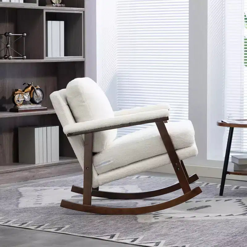 GDFStudio Ellowyn, fauteuil à bascule d'appoint en bois et tissu, style moderne du milieu du siècle