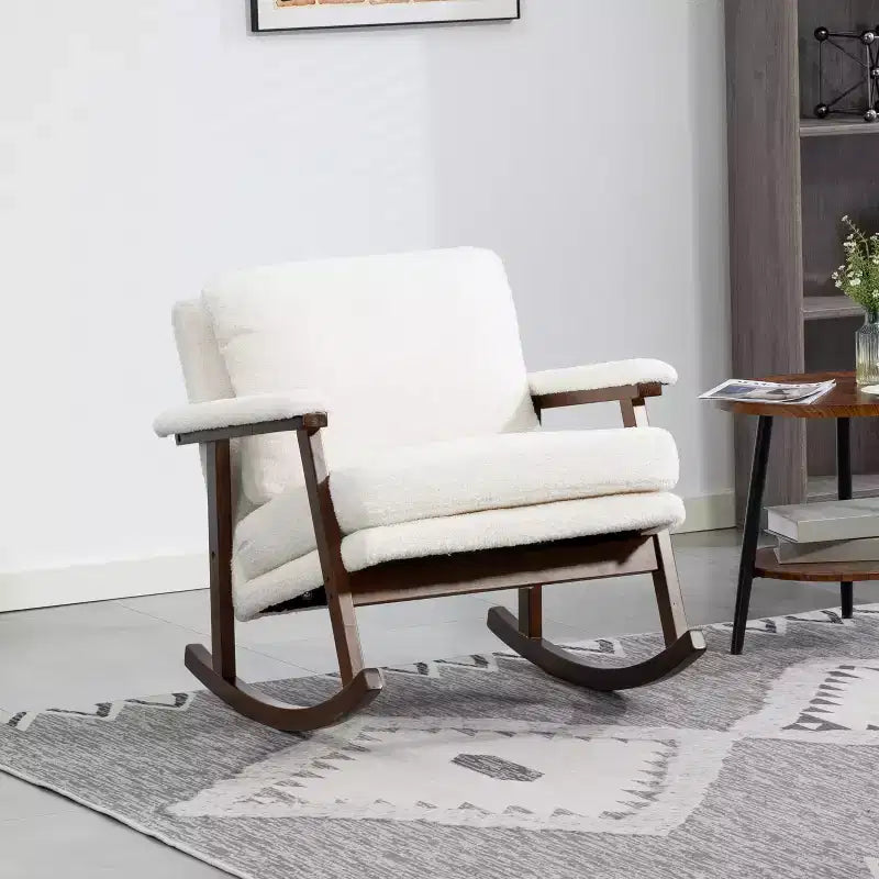 GDFStudio Ellowyn, fauteuil à bascule d'appoint en bois et tissu, style moderne du milieu du siècle