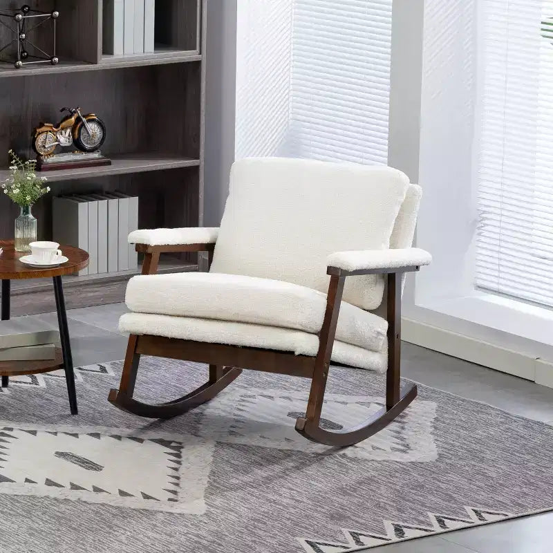 GDFStudio Ellowyn, fauteuil à bascule d'appoint en bois et tissu, style moderne du milieu du siècle