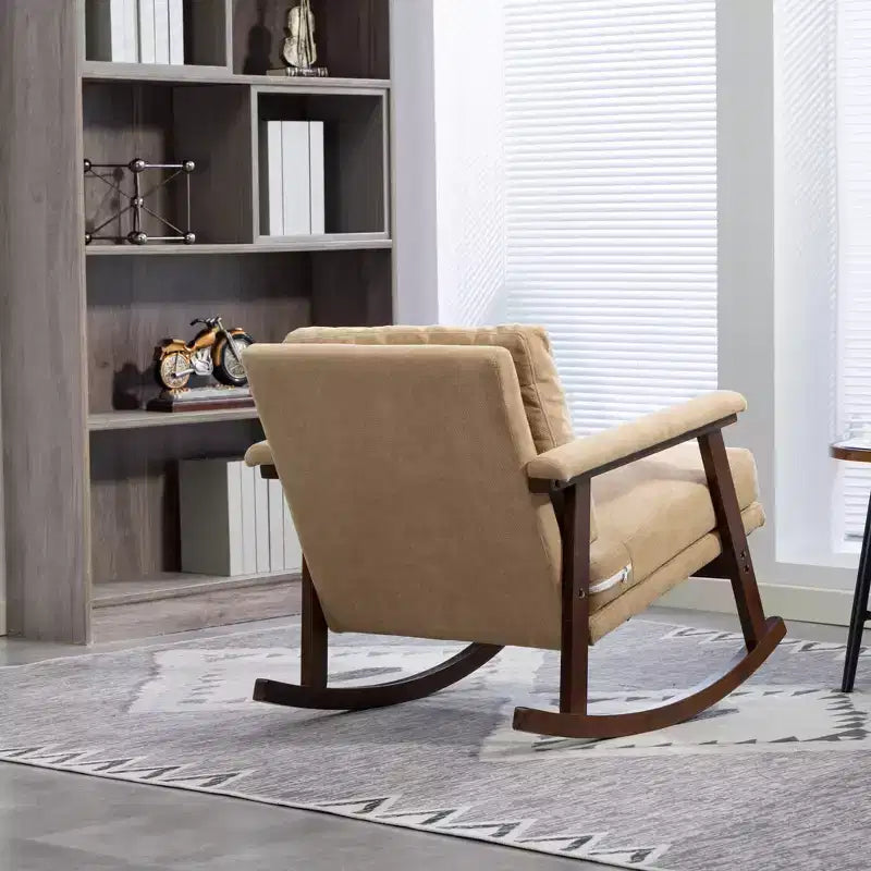 GDFStudio Ellowyn, fauteuil à bascule d'appoint en bois et tissu, style moderne du milieu du siècle
