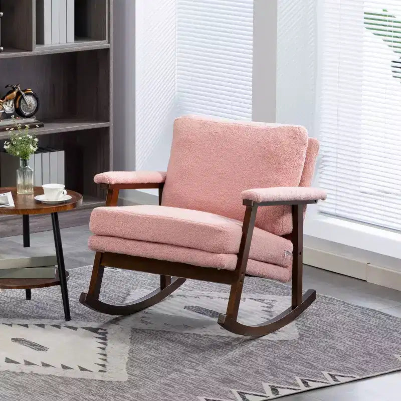GDFStudio Ellowyn, fauteuil à bascule d'appoint en bois et tissu, style moderne du milieu du siècle