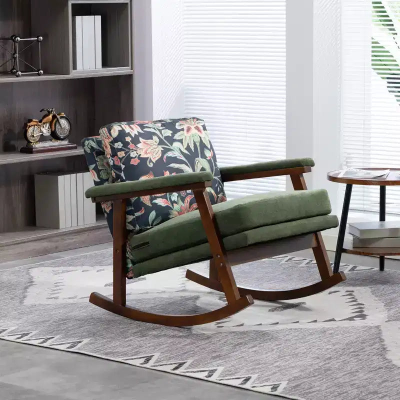 GDFStudio Ellowyn, fauteuil à bascule d'appoint en bois et tissu, style moderne du milieu du siècle