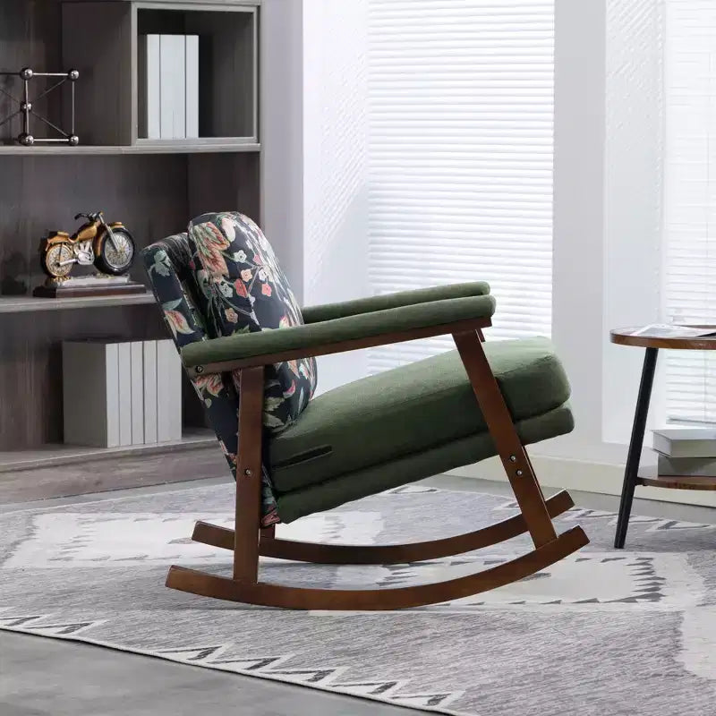 GDFStudio Ellowyn, fauteuil à bascule d'appoint en bois et tissu, style moderne du milieu du siècle