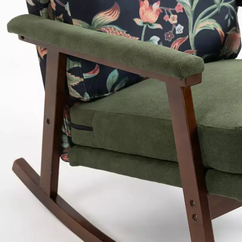 GDFStudio Ellowyn, fauteuil à bascule d'appoint en bois et tissu, style moderne du milieu du siècle