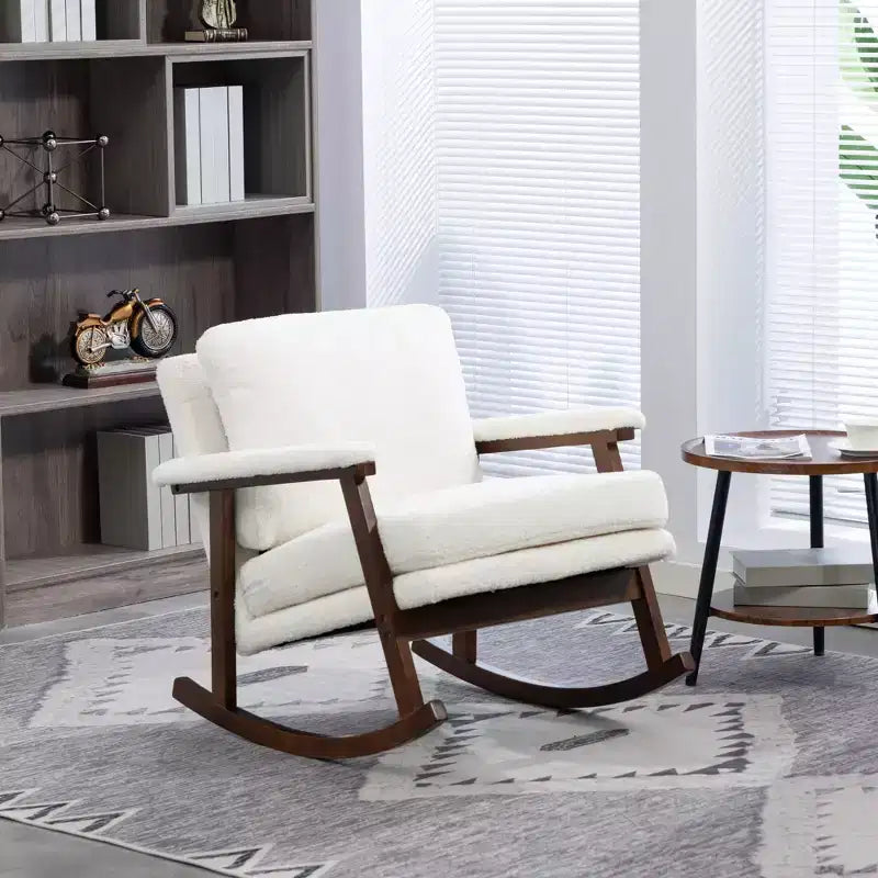 GDFStudio Ellowyn, fauteuil à bascule d'appoint en bois et tissu, style moderne du milieu du siècle