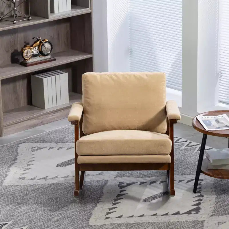 GDFStudio Ellowyn, fauteuil à bascule d'appoint en bois et tissu, style moderne du milieu du siècle