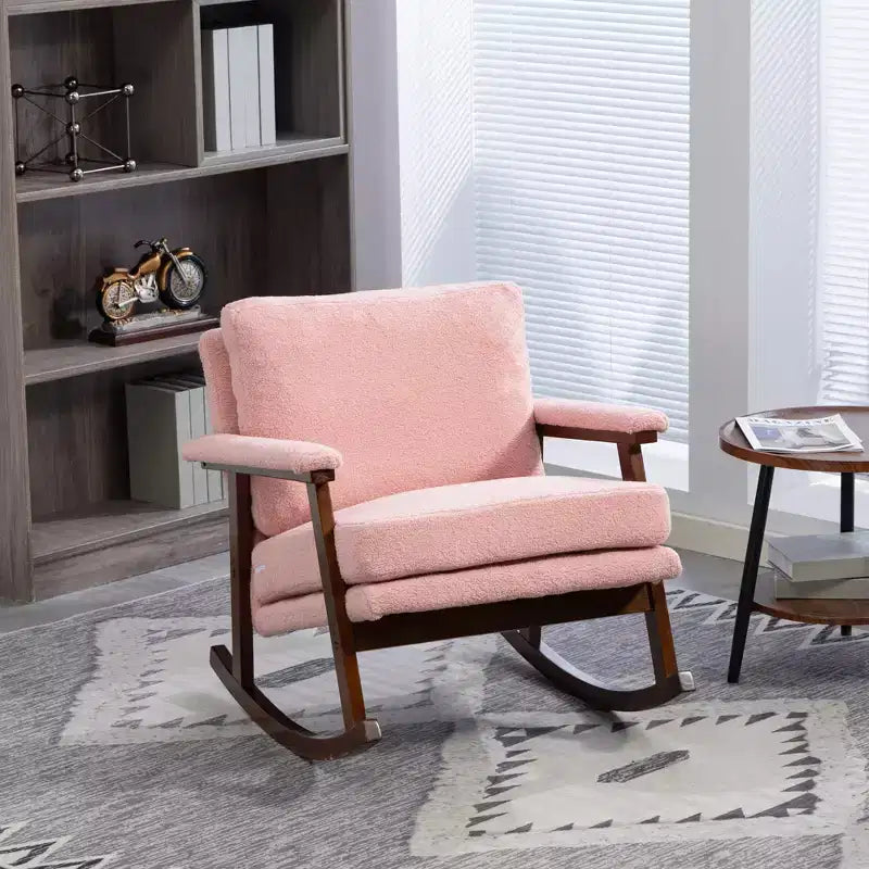 GDFStudio Ellowyn, fauteuil à bascule d'appoint en bois et tissu, style moderne du milieu du siècle