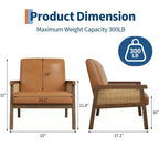 Fauteuil d'appoint moderne bohème en tissu de laine d'agneau avec accoudoirs en rotin, robuste et confortable, fauteuil de salon rembourré à dossier haut pour le salon